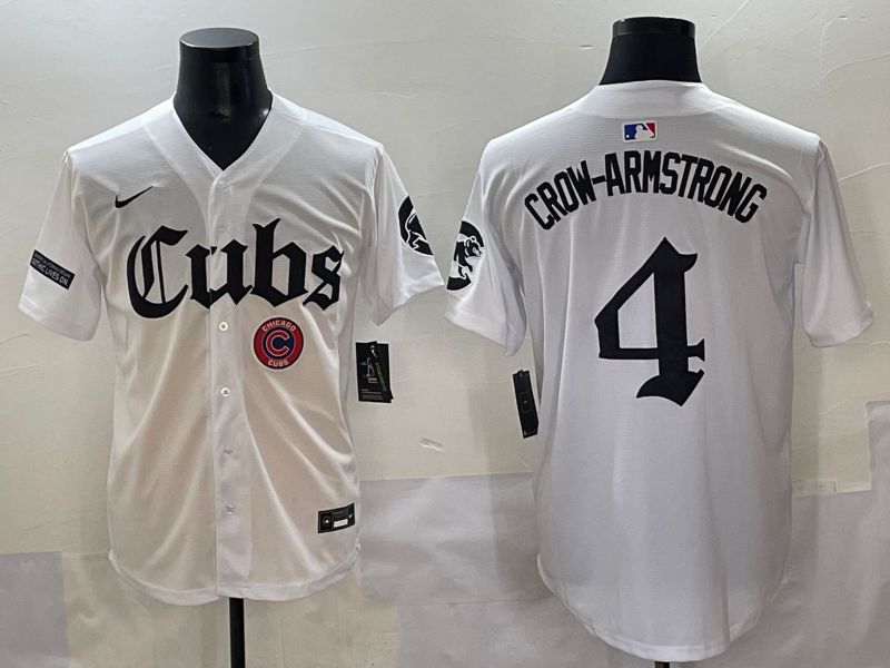 Men 2025 Chicago Cubs 4 Crow-Armstrong White Five generations Joint Name Nike MLB Jersey style 18